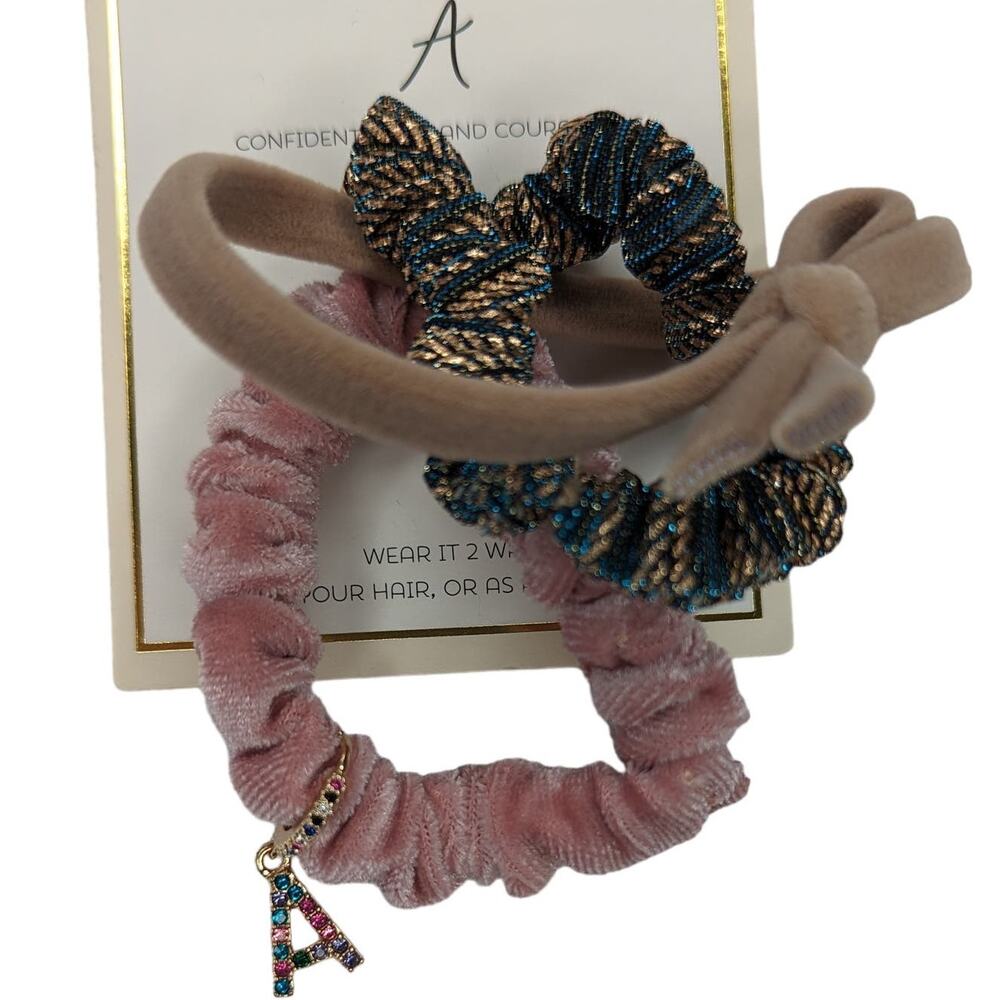Letter A Charm Scrunchie Set Initial Ponytail Hair Ties
